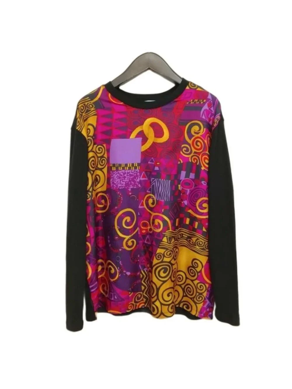 Celine Vintage All Over Pattern Silk Scarf Contrast Top Long Sleeve XL Purple - Picture 1 of 9